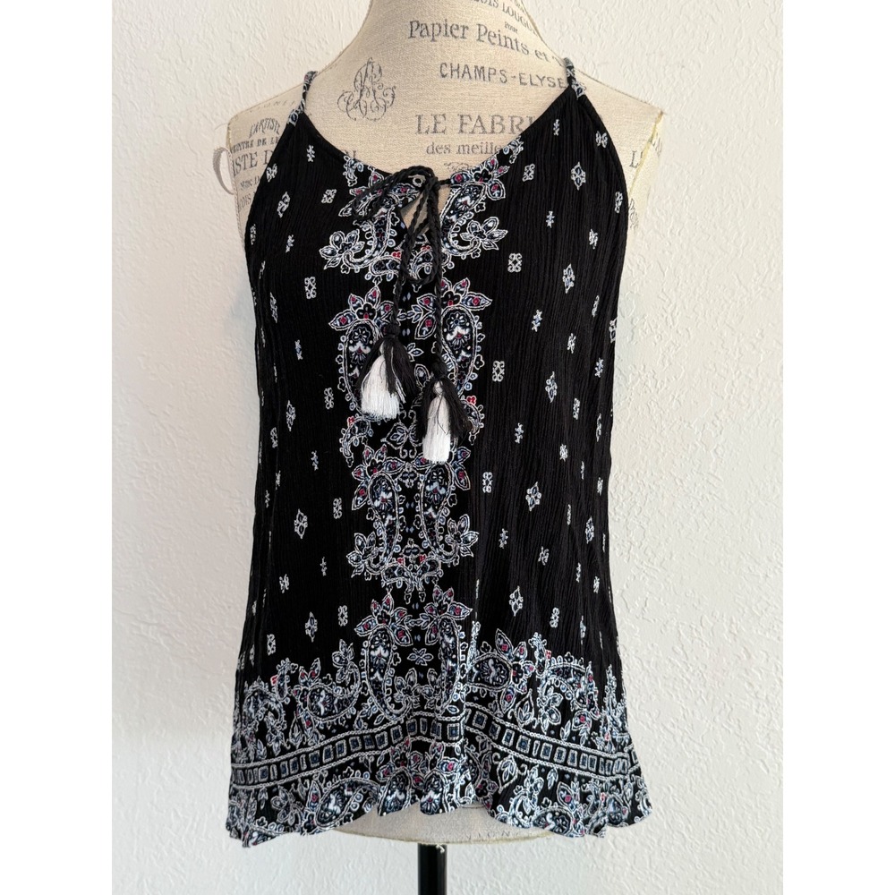 LUQ Womens XL Black Paisley Print Tassel Tie Tank Top J51185M820P